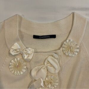 Chadwicks Ivory Cardigan with Ribbon Bow Details Snap Closure No Size